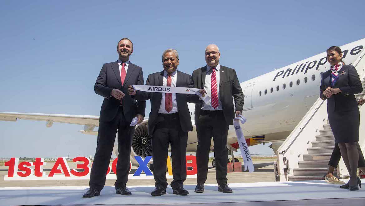 Philippine Airlines president Jaime Bautista accepts his airline's first A350-900. (Airbus)
