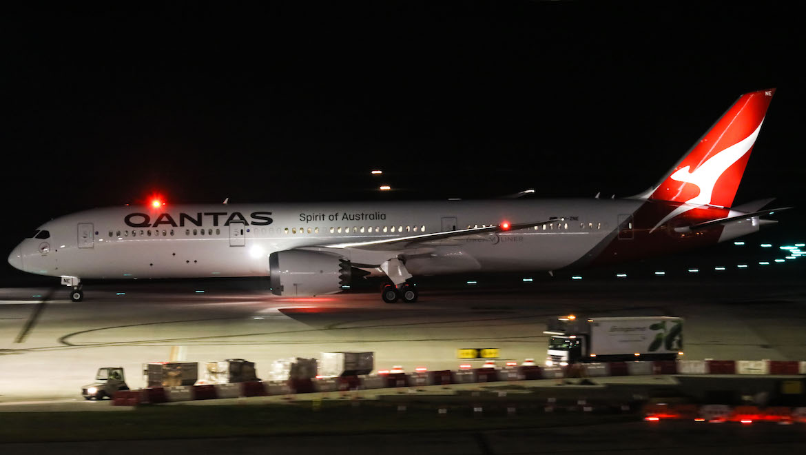 A file image of Qantas Boeing 787-9 VH-ZNE at Melbourne Airport. (Victor Pody)