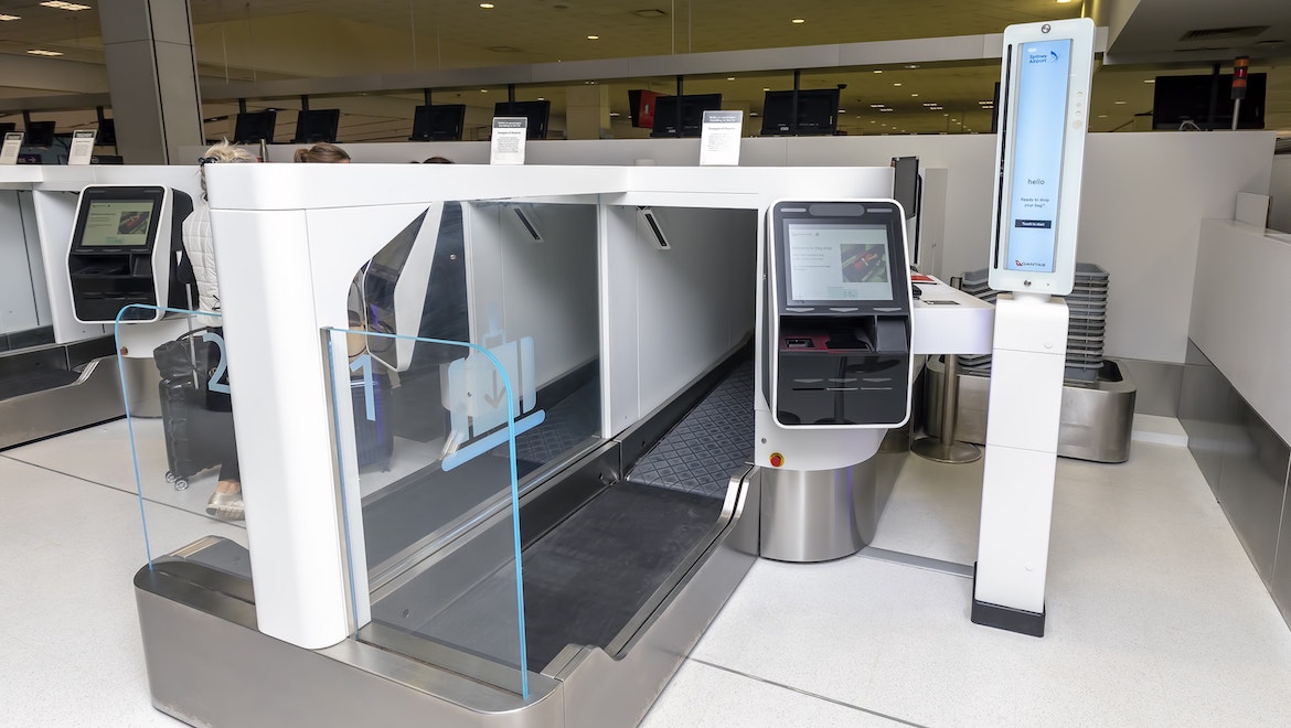 A supplied image of a automated bag drop station at Sydney Airport. (Sydney Airport)