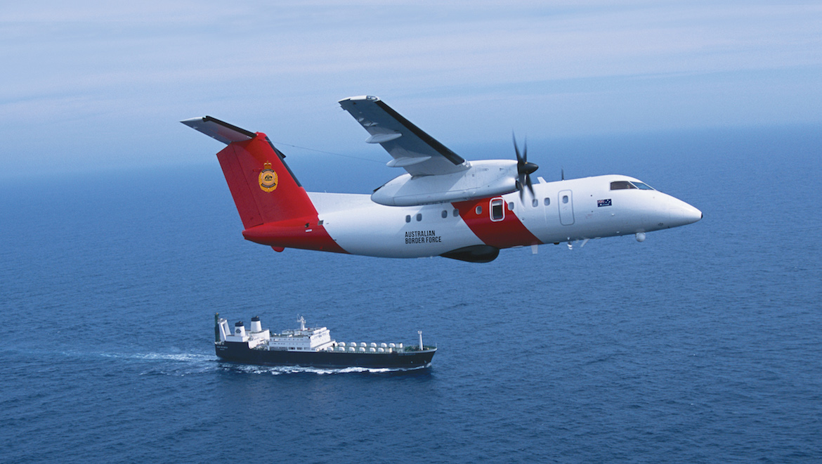 A file image of a Dash 8 aircraft operated by Cobham conducting aerial surveillance. (Cobham Aviation Services)
