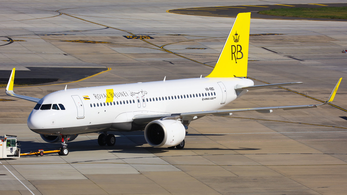A 2018 file image of a Royal Brunei Airlines Airbus A320neo, V8-RBD, at Melbourne Tullamarine on August 12 2018. (Victor Pody)