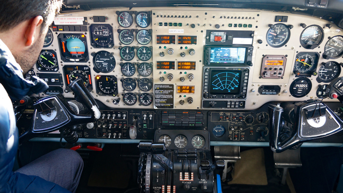 A look at the flight deck of Airservices used a Beechcraft B200T King Air VH-LAB. (Airservices)