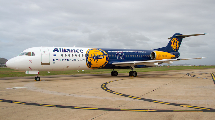 Alliance Airlines Fokker 100 VH-FGB at Townsville Airport. (Dave Parer)