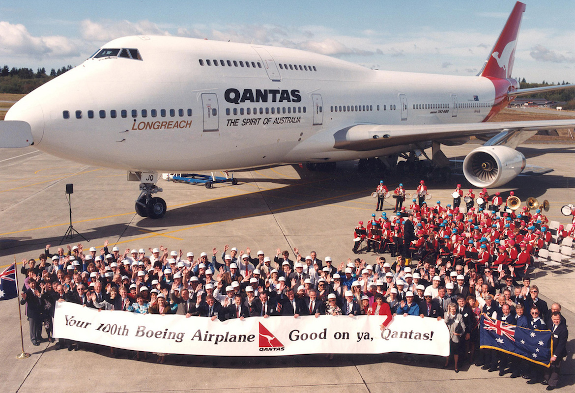 A Boeing 747 was Qantas's 100th Boeing airplane to be delivered to the airline in 1992. (Qantas)