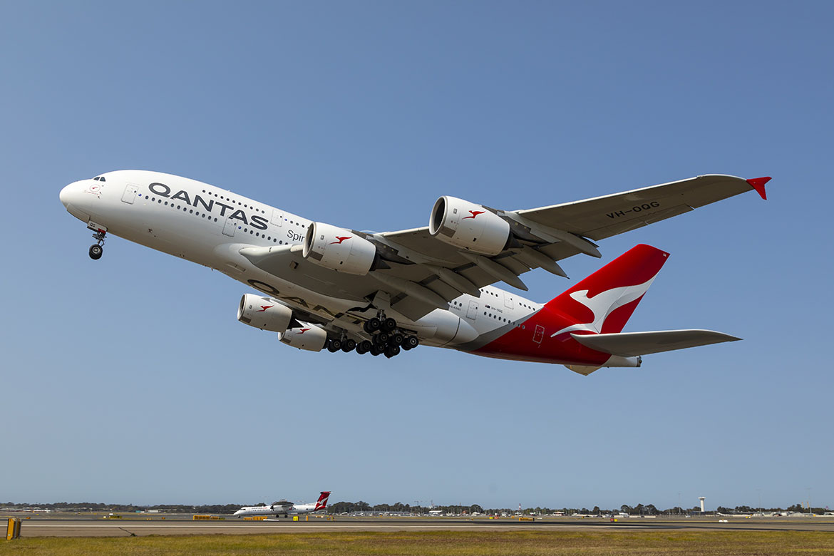 A file image of Qantas Airbus A380 VH-OQG in the airline's newest livery.(Seth Jaworski)