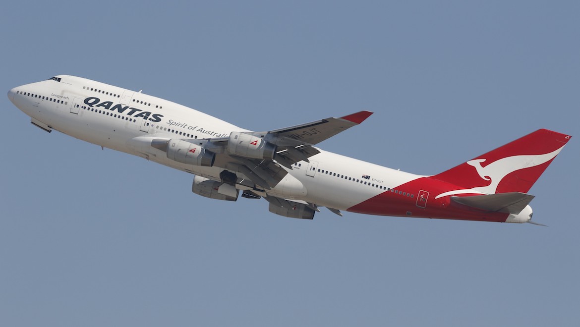 Qantas Boeing 747-400 VH-OJT at Los Angeles International Airport operating the last 747 LAX-JFK-LAX rotation. (Steve Allsopp)