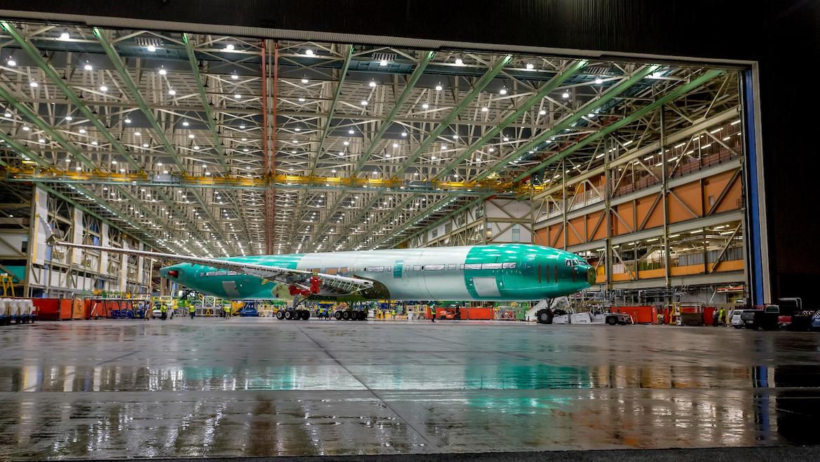 Boeing's first completed 777-9X aircraft. (Boeing/Twitter)