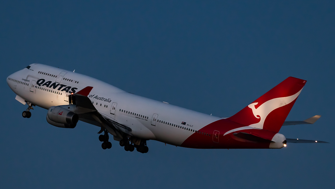 Qantas Boeing 747-400 VH-OJT takes off from Brisbane Airport. (James Baxter/Qantas)