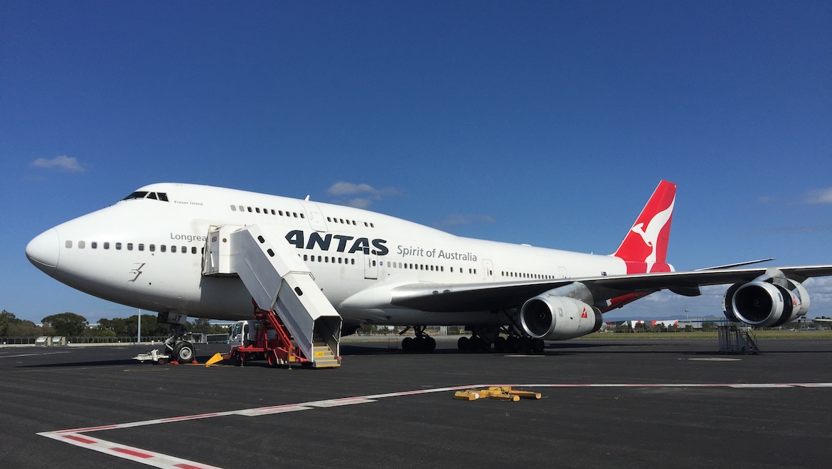 Qantas Boeing 747-400 VH-OJT sitting on Brisbane’s logistics apron on September 22 2018. (Joshua Matica)