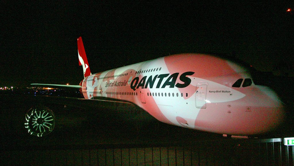 Qantas Airbus A380 Nancy-Bird Walton VH-OQA at the delivery ceremony in 2008. (Airbus/Qantas)