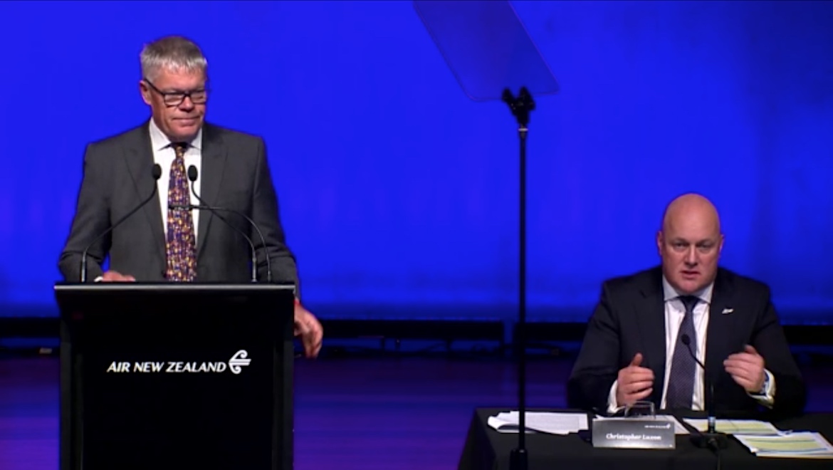 A screenshot from Air New Zealand's online broadcast of its annual general meeting. (Air New Zealand)
