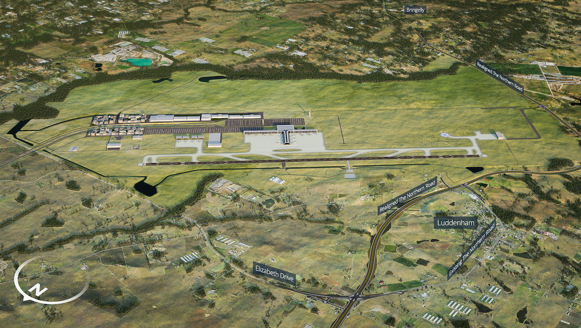 A "Before" image of the Western Sydney Airport terminal area. (Federal Department of Infrastructure, Regional Development and Cities)