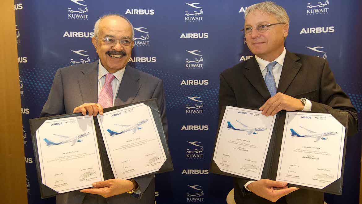 Kuwait Airways chairman Yousef Al-Jassim and Airbus chief commercial officer Christian Scherer. (Airbus)