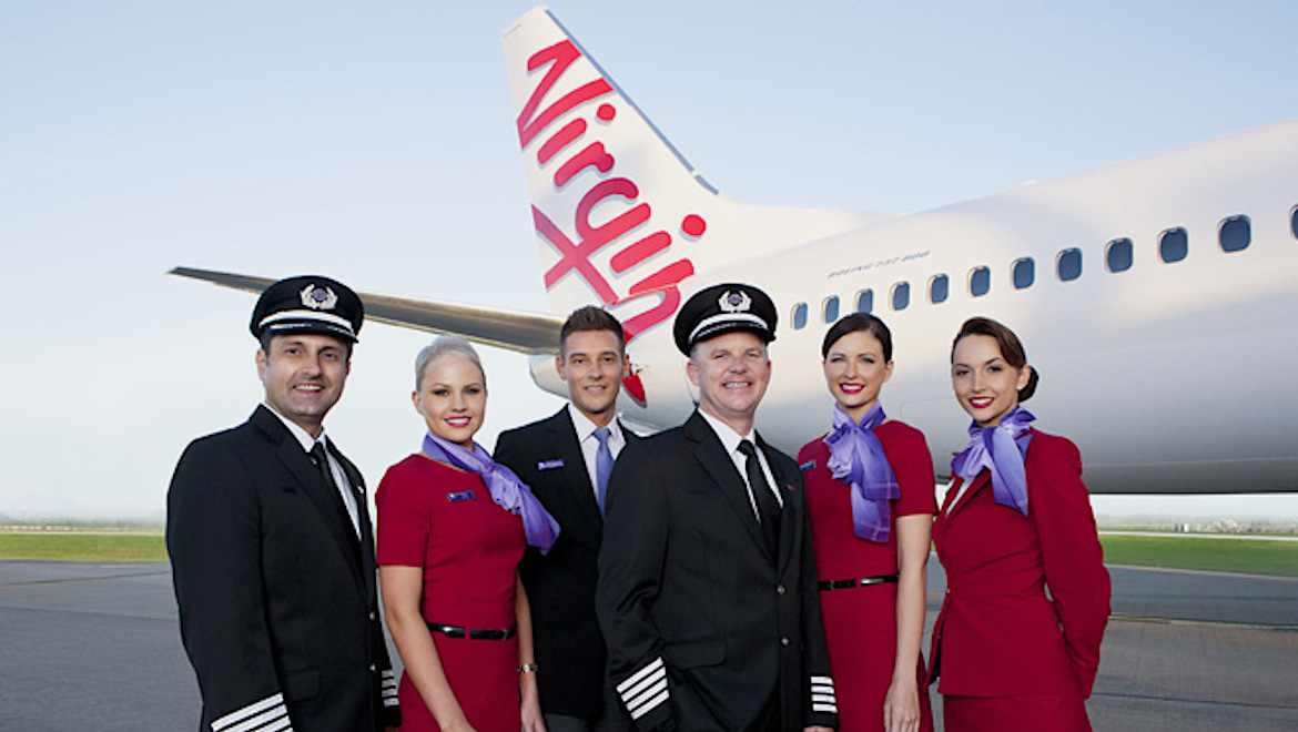 A film image of Virgin Australia pilots and cabin crew. (Virgin Australia)