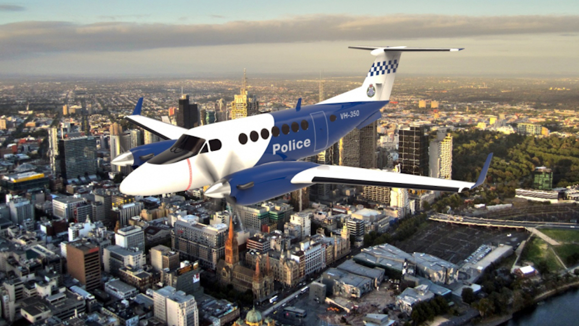 An artist's impression of a Beechcraft Super King Air 350ER in Victoria Police Air Wing livery. (Victoria Police)