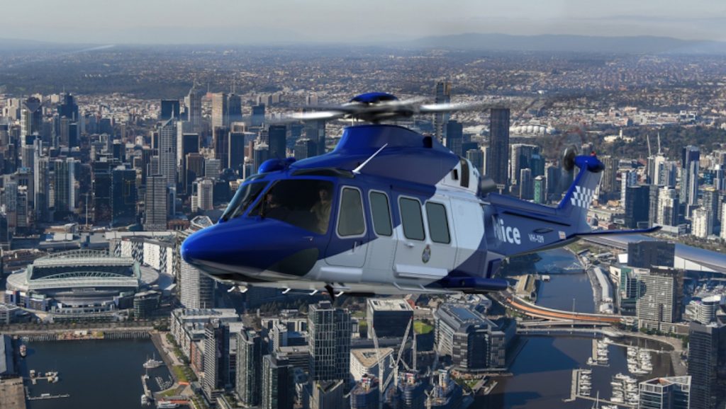 A Leonardo AW139 helicopter in Victoria Police livery. (Victoria Police)