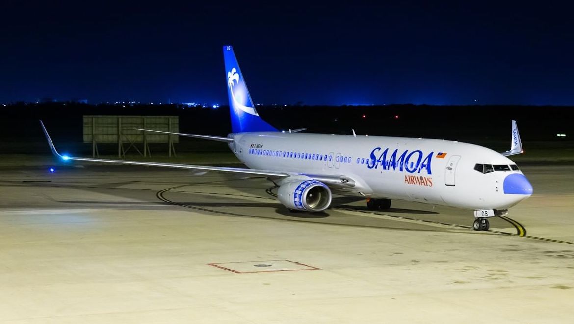 Samoa Airways Boeing 737-800 I-NEOS at Brisbane Airport. (Brisbane Airport/Instagram)