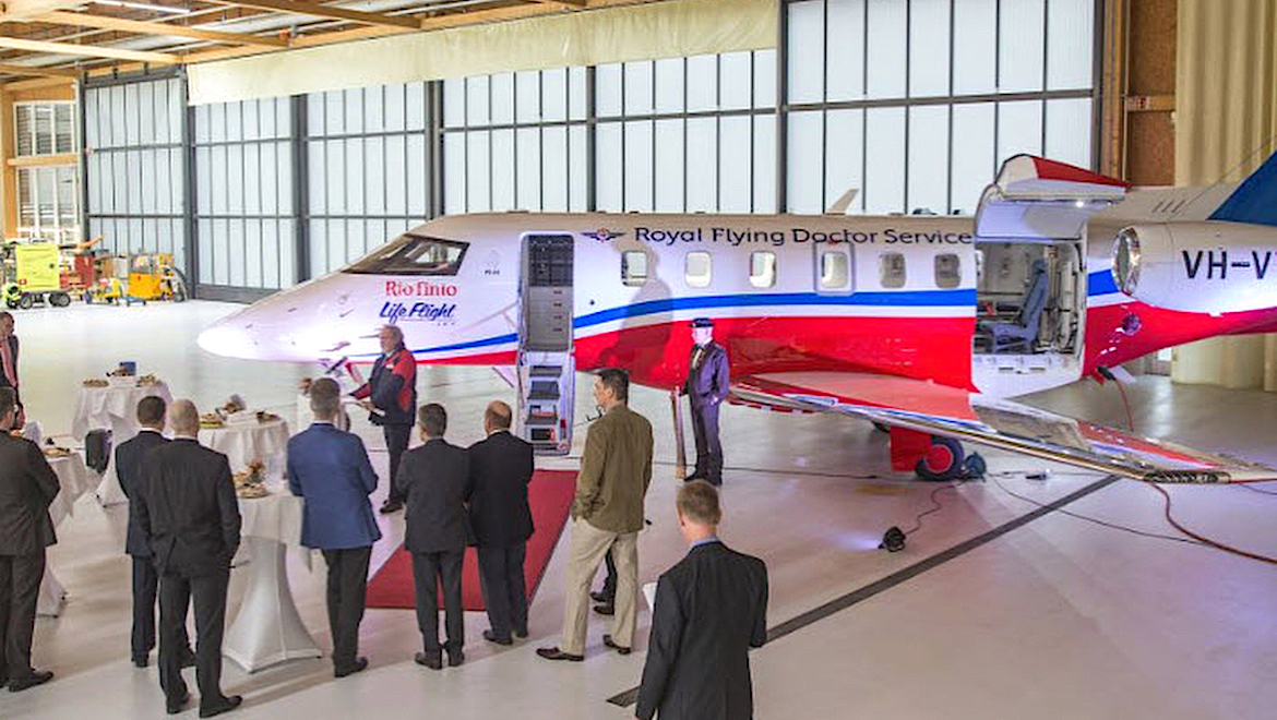The handover ceremony of the RFDS's first Pilatus PC-24. (Pilatus)