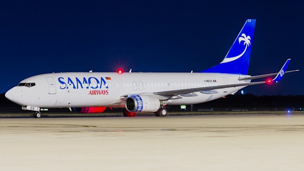 A supplied image of Samoa Airways Boeing 737-800 I-NEOS. (Brisbane Airport)