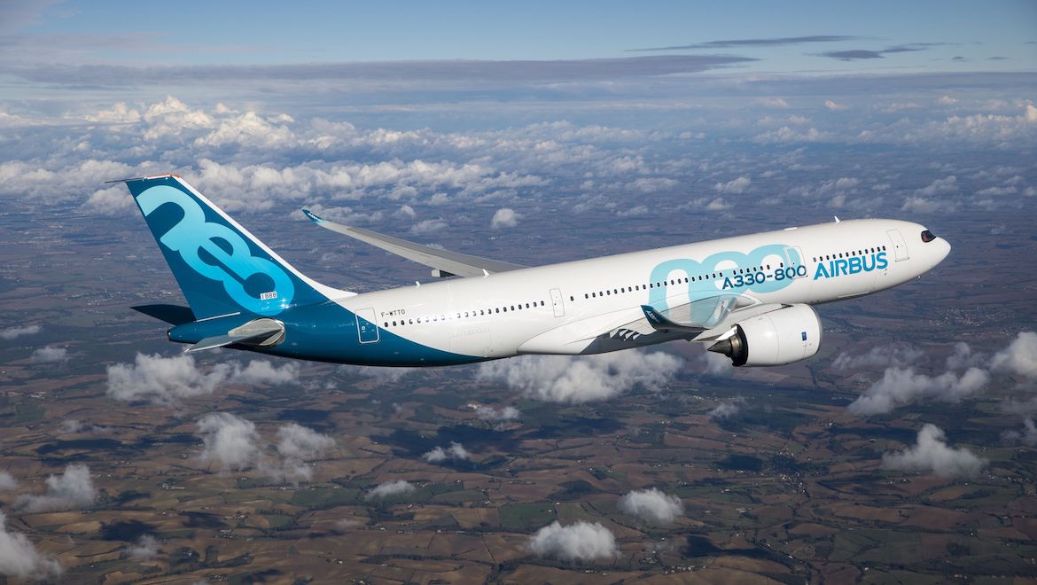 The first A330-800 during its maiden flight. (Airbus)