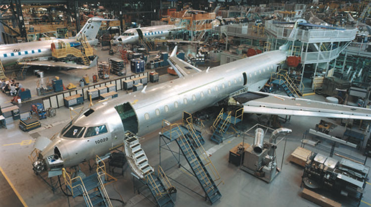 A CRJ700 in final assembly. (Bombardier)