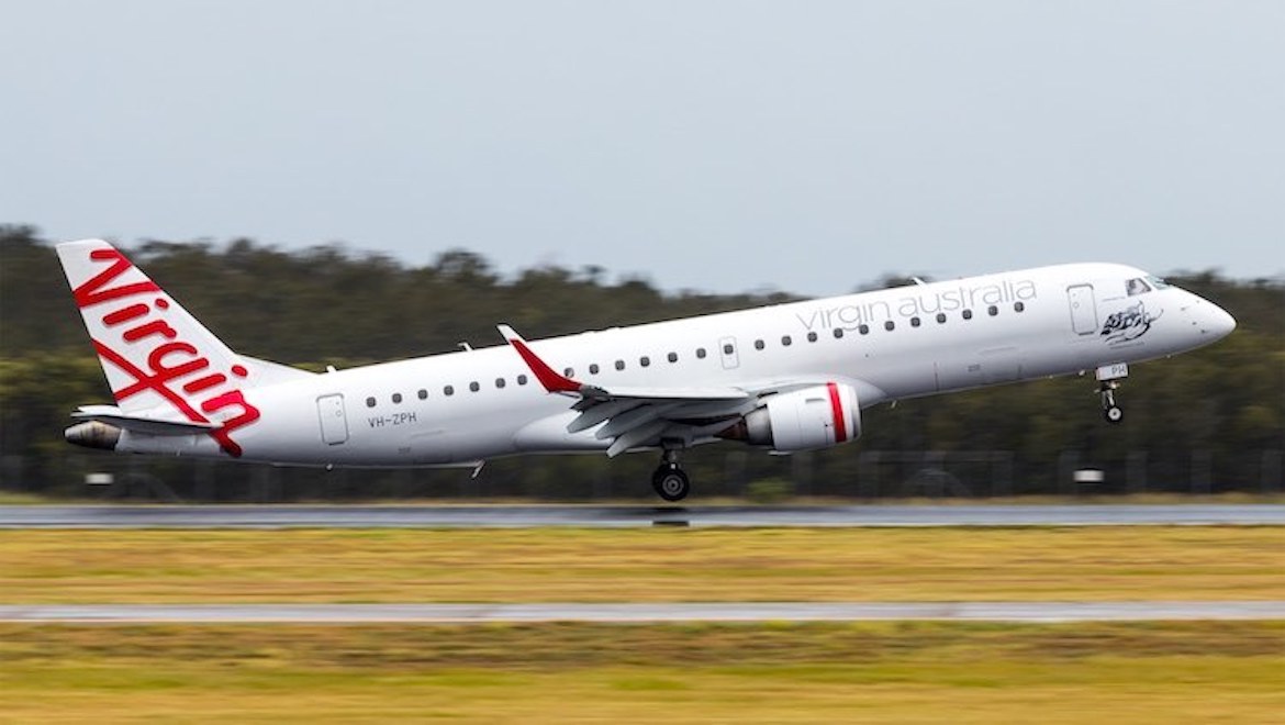 Virgin Australia Embraer E190 VH-ZPH arriving on its final service at Brisbane Airport. (Emil Cooper)