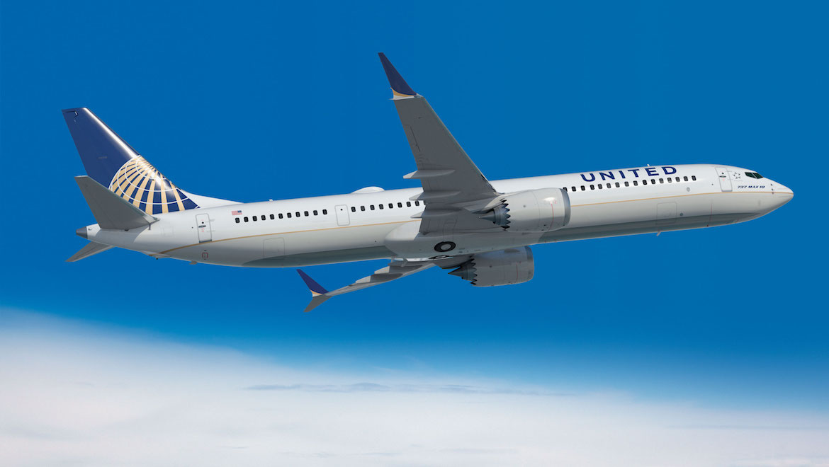 An artist's impression of a Boeing 737 MAX 10 in United livery. (Boeing)