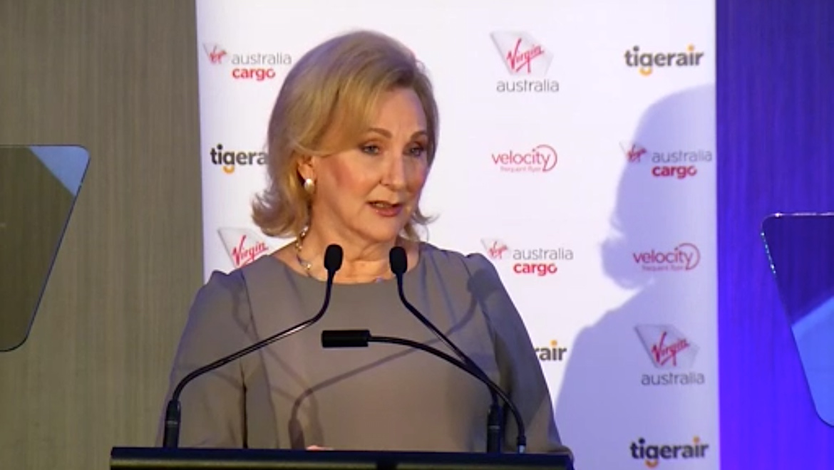 Virgin Australia chairman Elizabeth Bryan at the company's annual general meeting. (Virgin Australia)