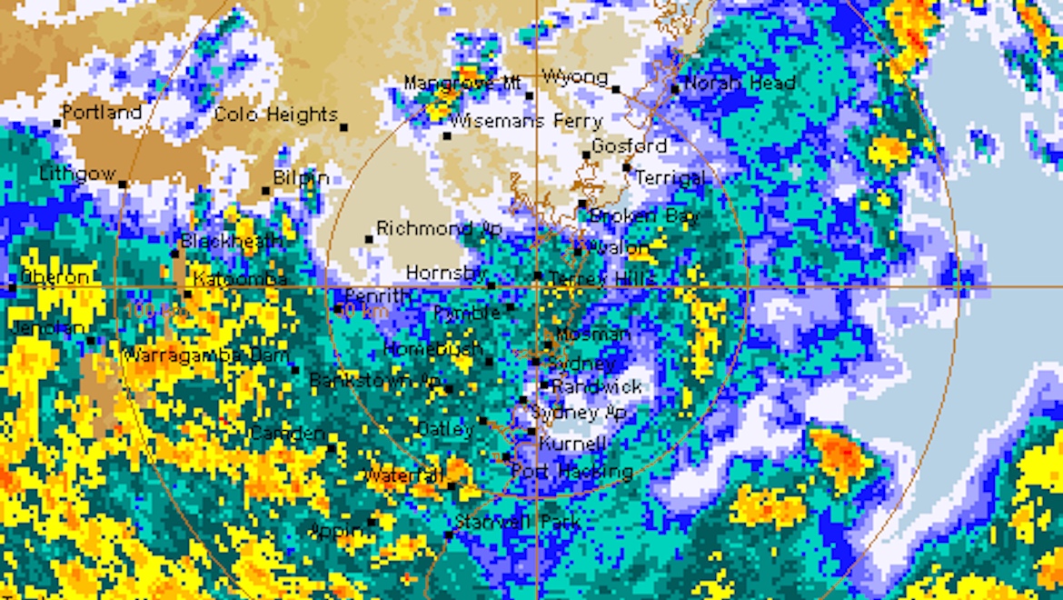 A rain radar map for Sydney. (Bureau of Meteorology)