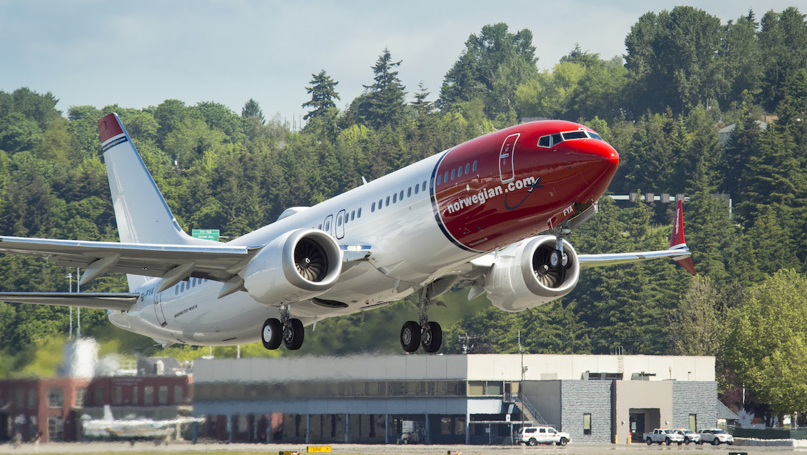 A 2017 file image of a Boeing 737 MAX 8 in Norwegian livery. (Boeing)