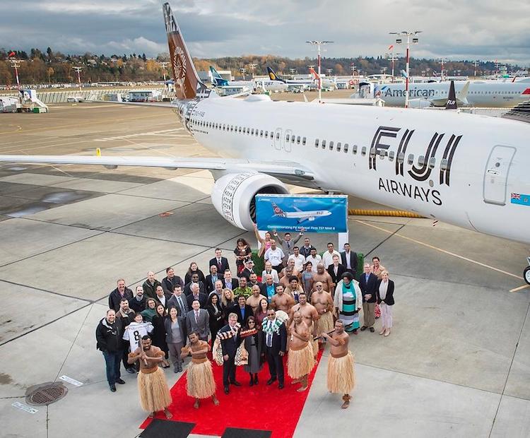 The official handover of the first Fiji Airways Boeing 737 MAX 8. (Boeing/Twitter)