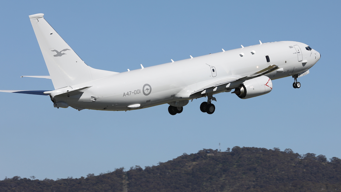 A47-001 departs Canberra for RAAF Base Edinburgh on the final leg of its delivery flight. (Paul Sadler)