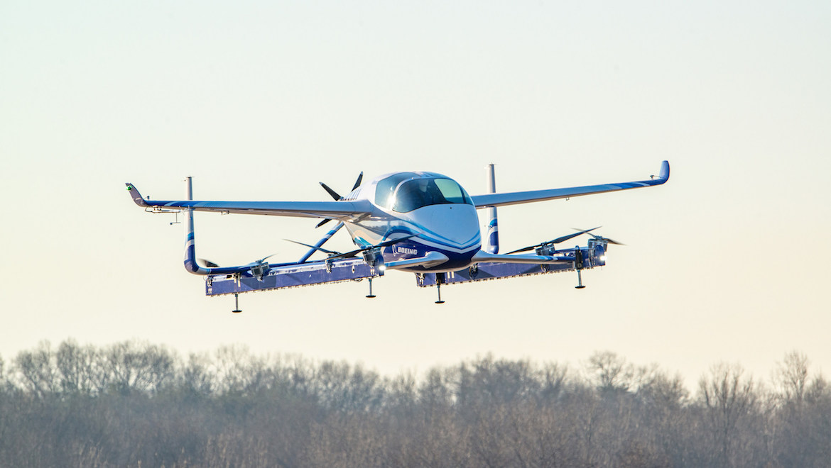 Boeing's electric autonomous passenger air vehicle on its first flight. (Boeing)