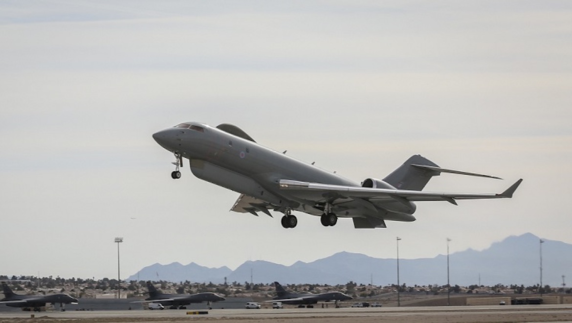 An RAF Sentinel R.1 surveillance aircraft takes off from Nellis AFB at RF 17-1. (Defence)