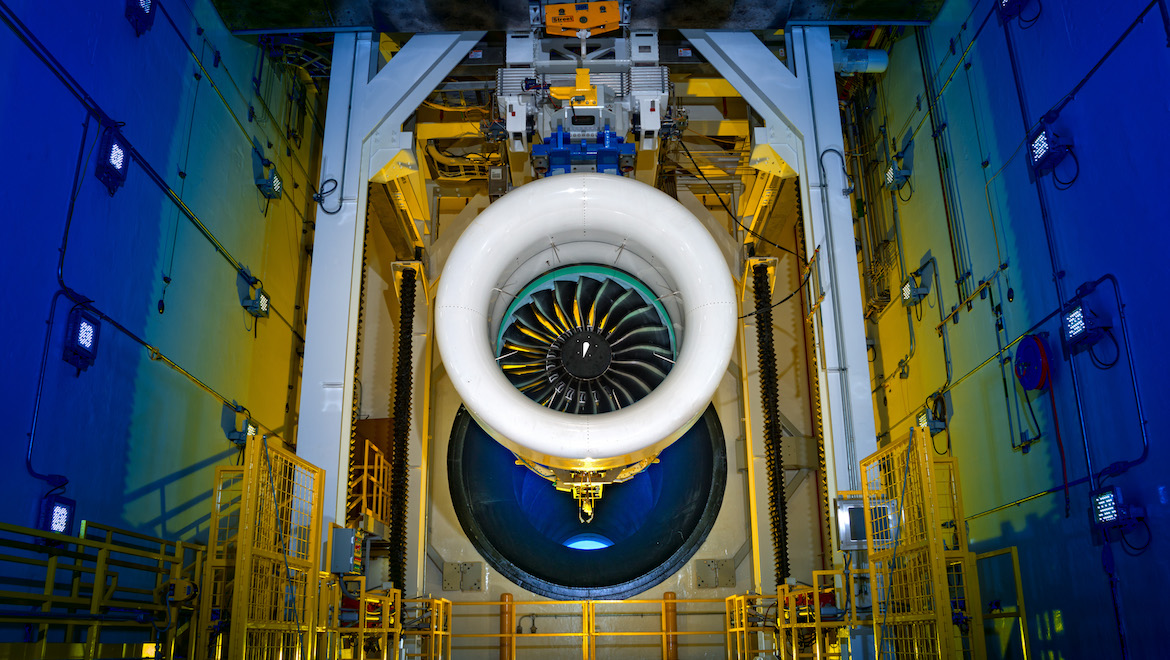 Development GTF engines on the test stand. (Pratt & Whitney)