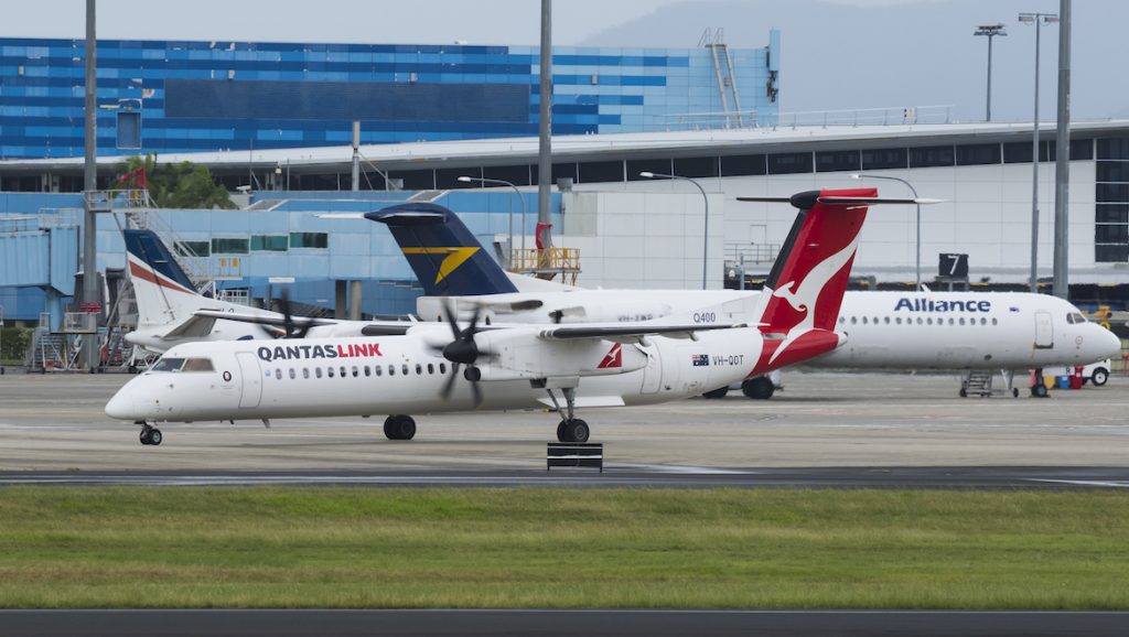 A file image of a QantasLink and Alliance Aviation aircraft at Cairns Airport. (Seth Jaworski)