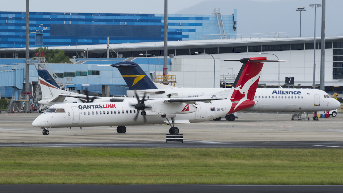 A file image of a QantasLink and Alliance Aviation aircraft at Cairns Airport. (Seth Jaworski)
