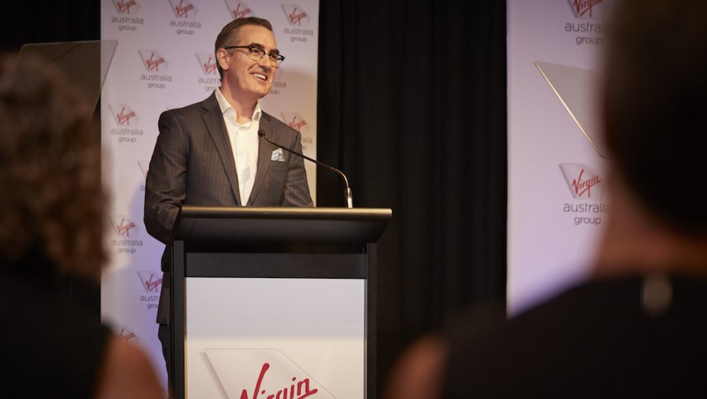 Virgin Australia chief executive Paul Scurrah addresses the media. (Virgin Australia)