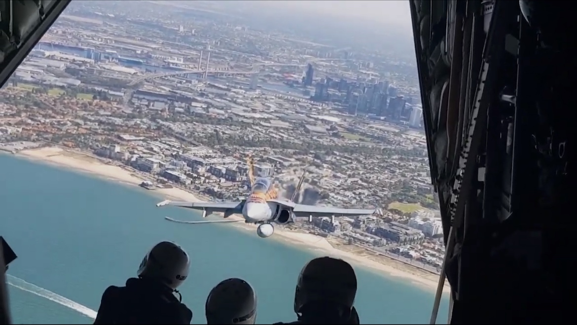 A screenshot from the RAAF 2019 Avalon Airshow preview flight. (Defence)