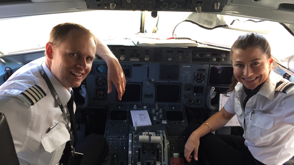 Peter Phillips (left) is a training captain on the Fokker 100. (Virgin Australia)
