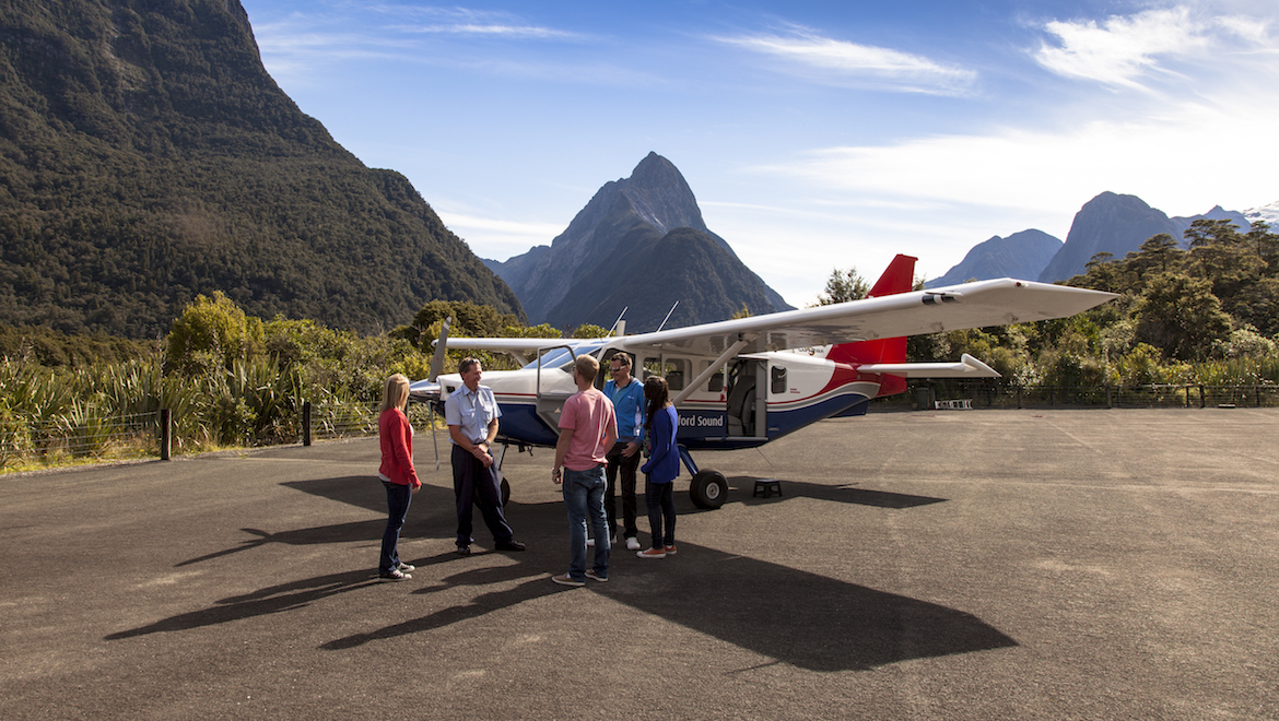 Eight fixed-wing and 10 helicopter companies regularly operate to and from Milford Sound. (Air Milford)