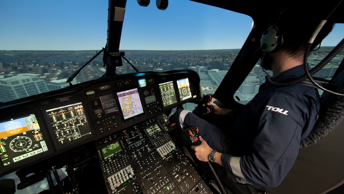 A Toll pilot in an AW-139 simulator. (Toll Helicopters)