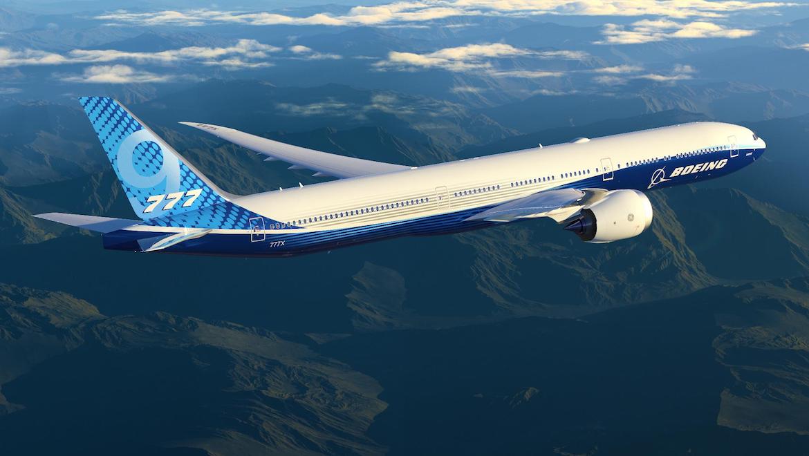 An artist's impression of the Boeing 777-9X in flight. (Boeing/Twitter)