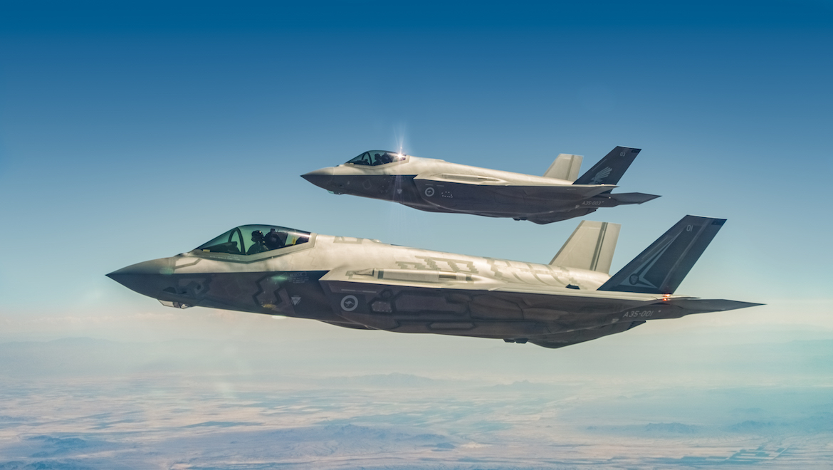 2OCU and 3SQN marked RAAF F-35s over the Arizona desert. (Lockheed Martin)