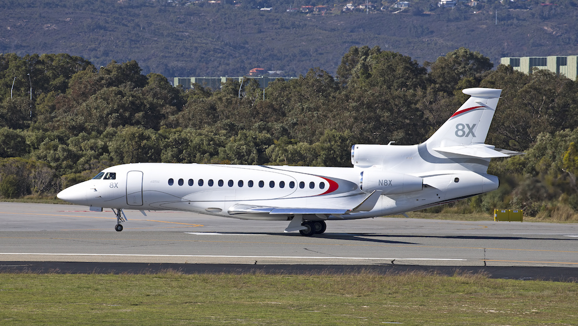 A file image of a Dassault Falcon 8X at Perth Airport. (Keith Anderson)