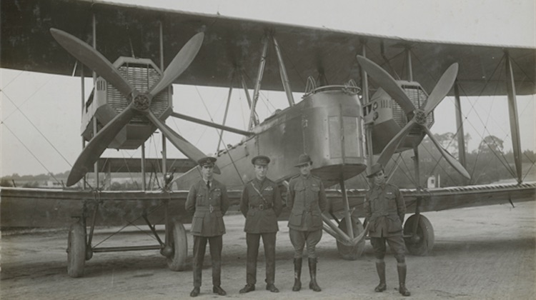 The crew of the Vickers Vimy that won the 1919 Great Air Race – Keith Smith, Ross, Smith, James Bennett and Walter Shiers. (State Library of South Australia)