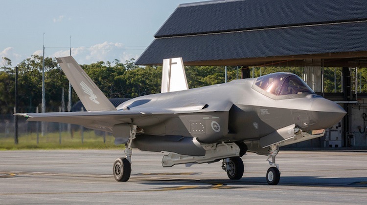 RAAF F-35A A35-011 Joint Strike Fighter taxis into the hangars at RAAF Base Williamtown. (Defence)