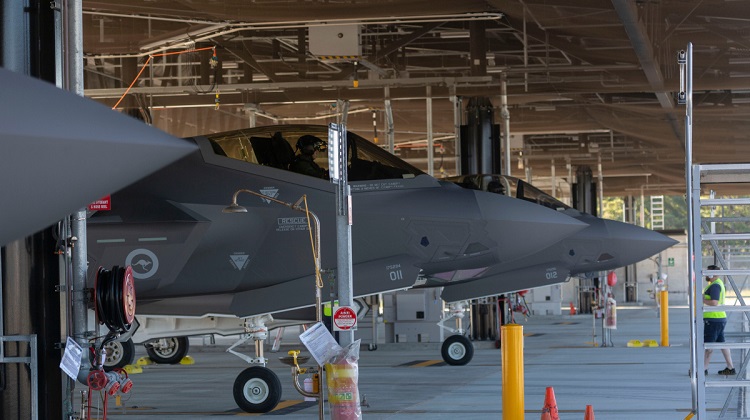 A file image of RAAF F-35A Joint Strike Fighter aircraft in the hangers at RAAF Base Williamtown. (Defence)