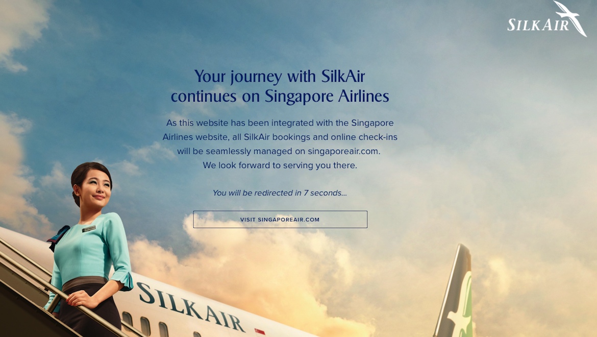 A screenshot of the redirection message on the Silkair website. (SilkAir/Singapore Airlines)