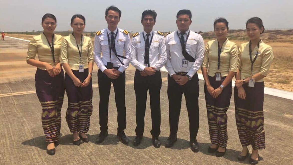 The crew of Myanmar National Airlines flight UB103. (Myanmar National Airlines/Facebook)